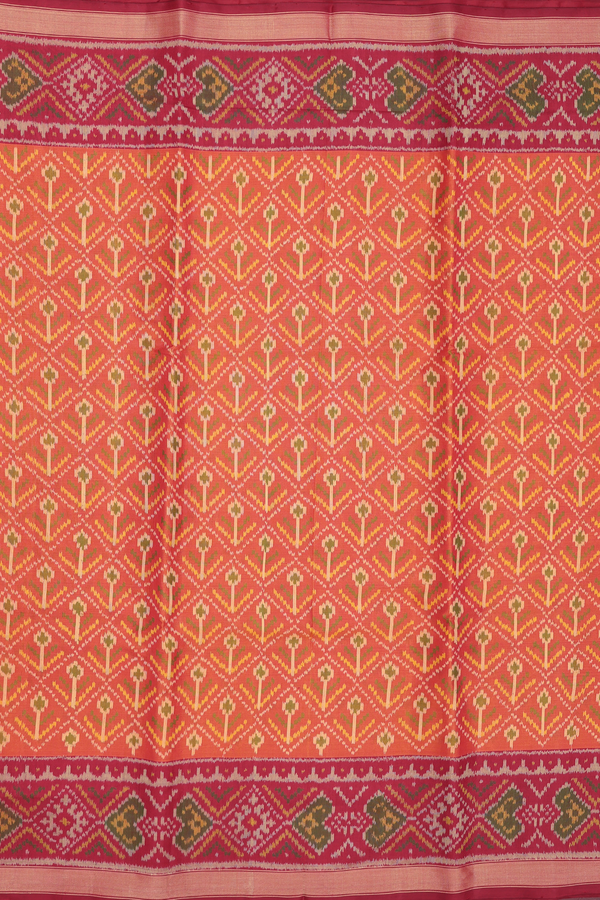 Patola Silk Saree In In Royal Orange With Diamond Design