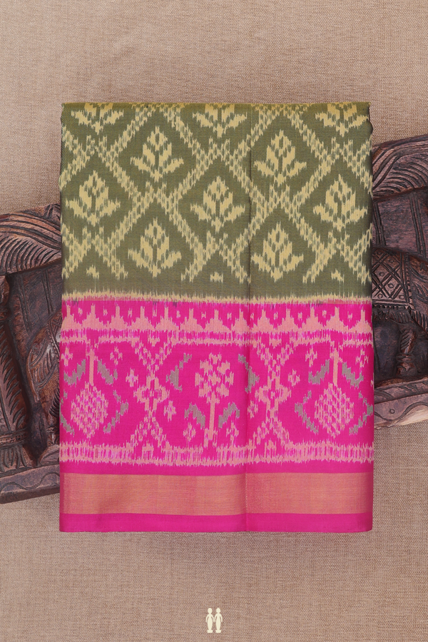 Patola Silk Saree In Olive Green With Allover Design