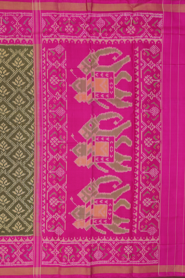 Patola Silk Saree In Olive Green With Allover Design