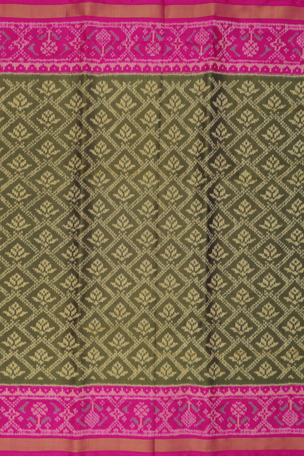 Patola Silk Saree In Olive Green With Allover Design