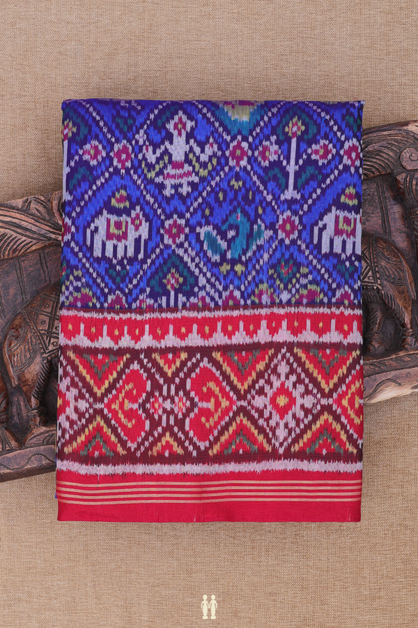 Patola Silk Saree In Indigo Blue With Elephant Design