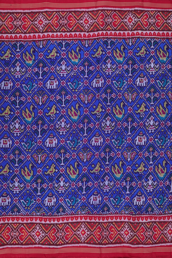 Patola Silk Saree In Indigo Blue With Elephant Design