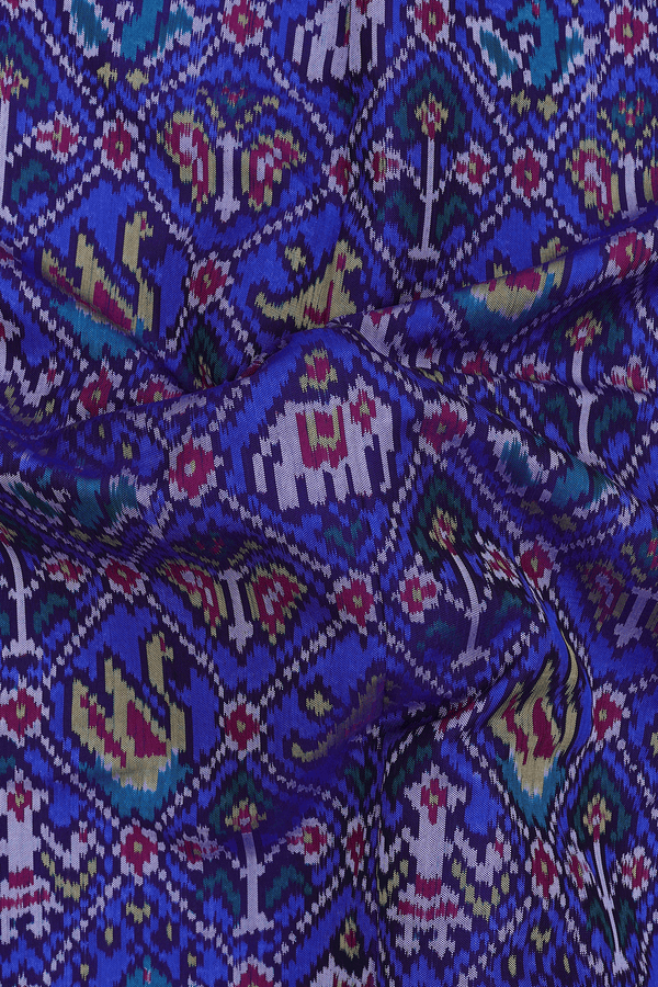 Patola Silk Saree In Indigo Blue With Elephant Design