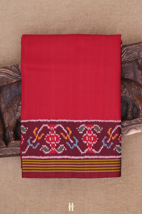 Patola Silk Saree In Plain Red With Contrast Border