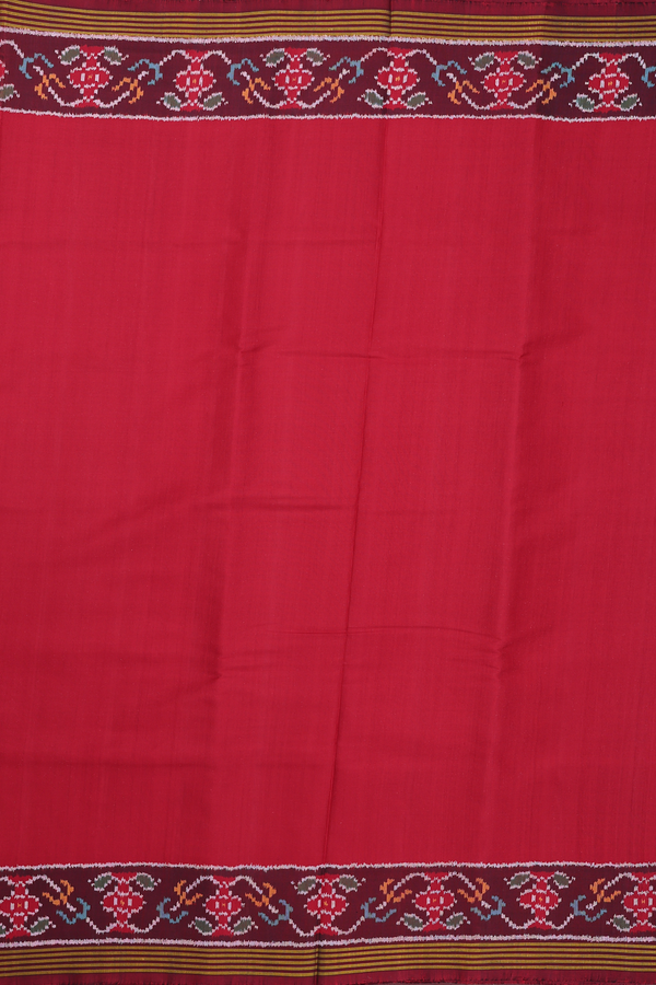 Patola Silk Saree In Plain Red With Contrast Border
