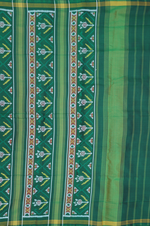 Patola Silk Saree In Green With Ikat Design