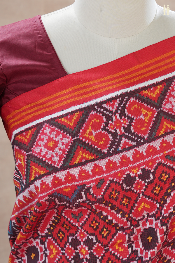 Patola Silk Saree In Red With Ikat Design