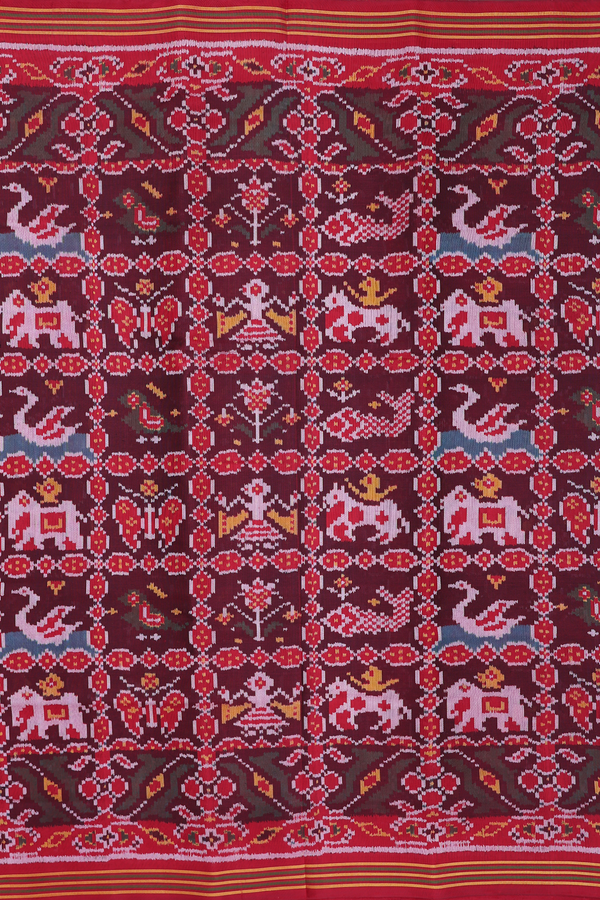 Patola Silk Saree In Maroon With Ikat Design