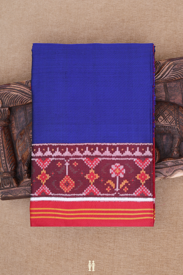 Patola Silk Saree In Royal Blue With Contrast Border