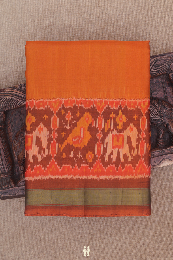 Patola Silk Saree In Royal Orange With Contrast Border