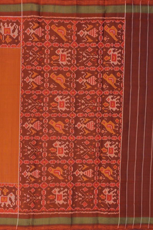 Patola Silk Saree In Royal Orange With Contrast Border