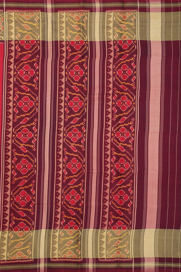 Patola Silk Saree In Scarlet Red With Contrast Border