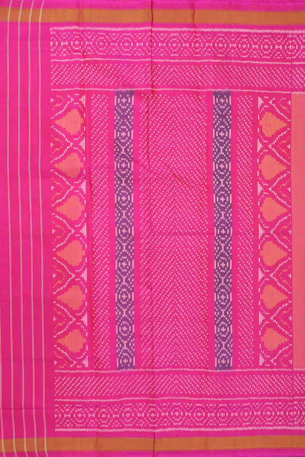 Patola Silk Saree In Plain Pink With Contrast Border