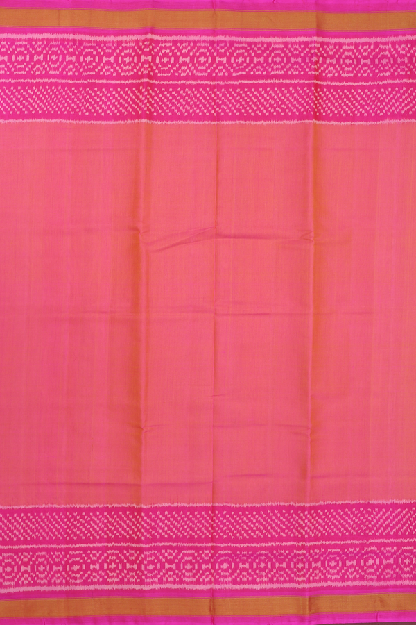 Patola Silk Saree In Plain Pink With Contrast Border