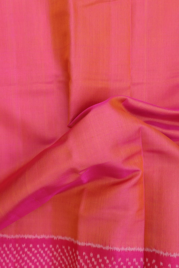 Patola Silk Saree In Plain Pink With Contrast Border