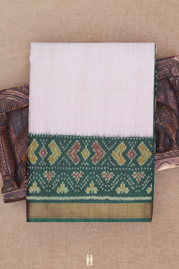 Patola Silk Saree In Plain White With Contrast Border