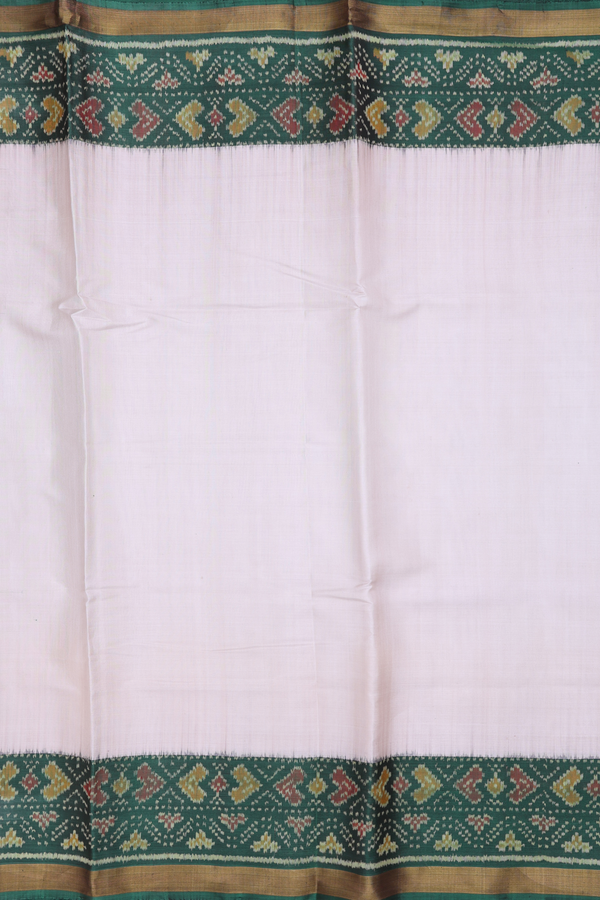 Patola Silk Saree In Plain White With Contrast Border