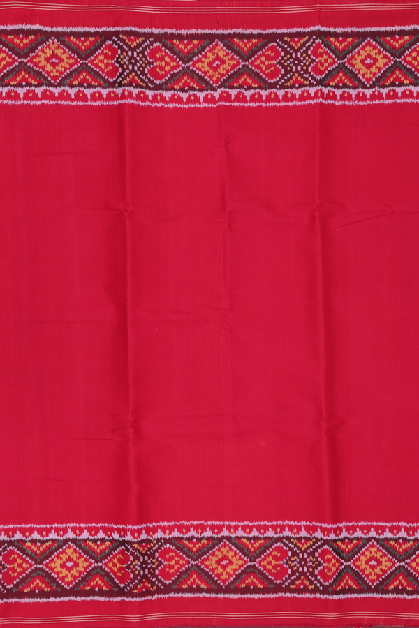 Patola Silk Saree In Plain Chilli Red With Ikat Border