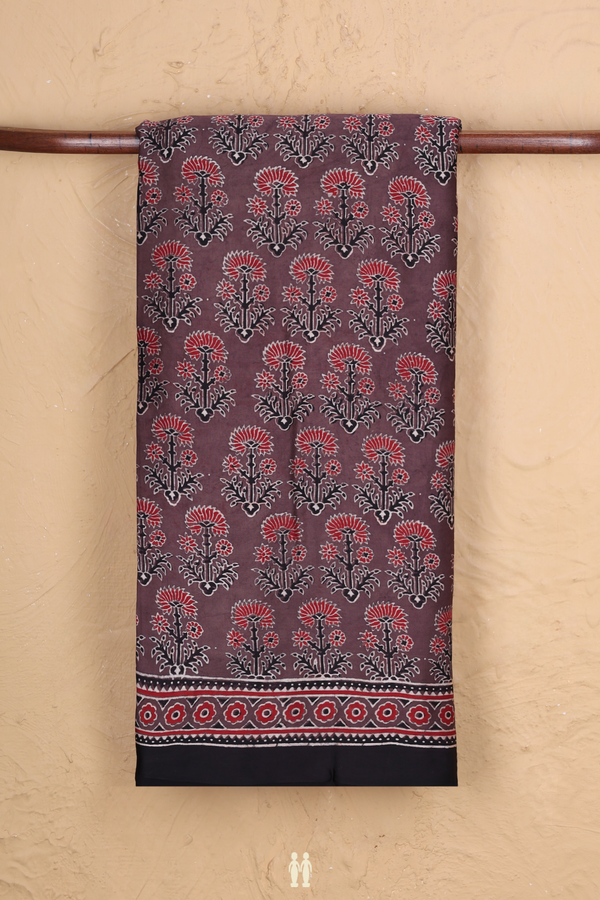 Modal Silk Saree In Cocoa Brown With Floral Motifs