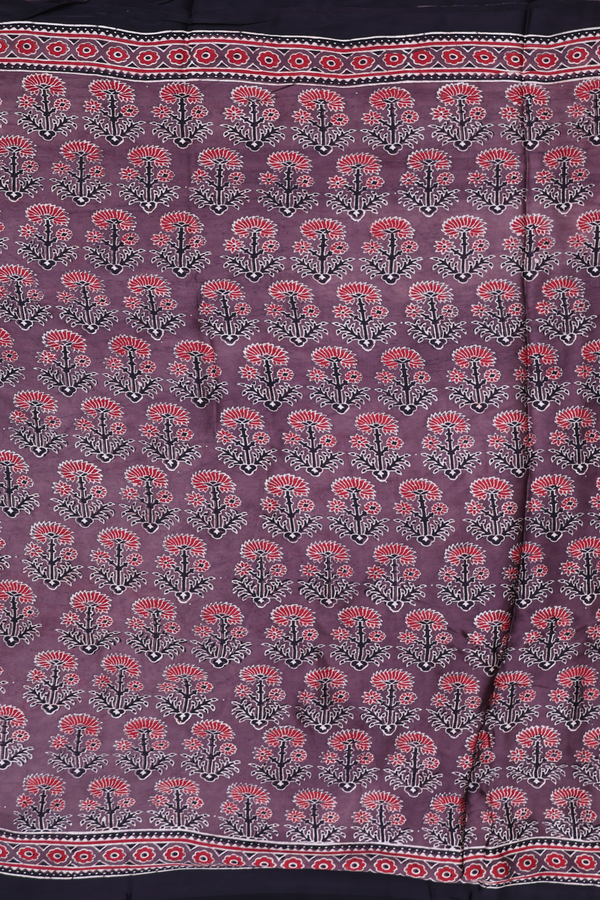 Modal Silk Saree In Cocoa Brown With Floral Motifs