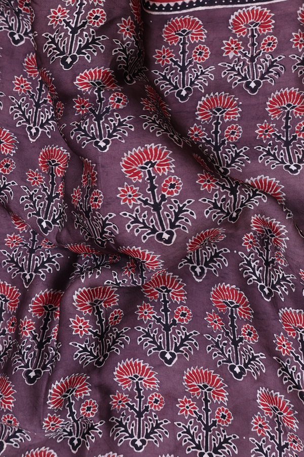 Modal Silk Saree In Cocoa Brown With Floral Motifs