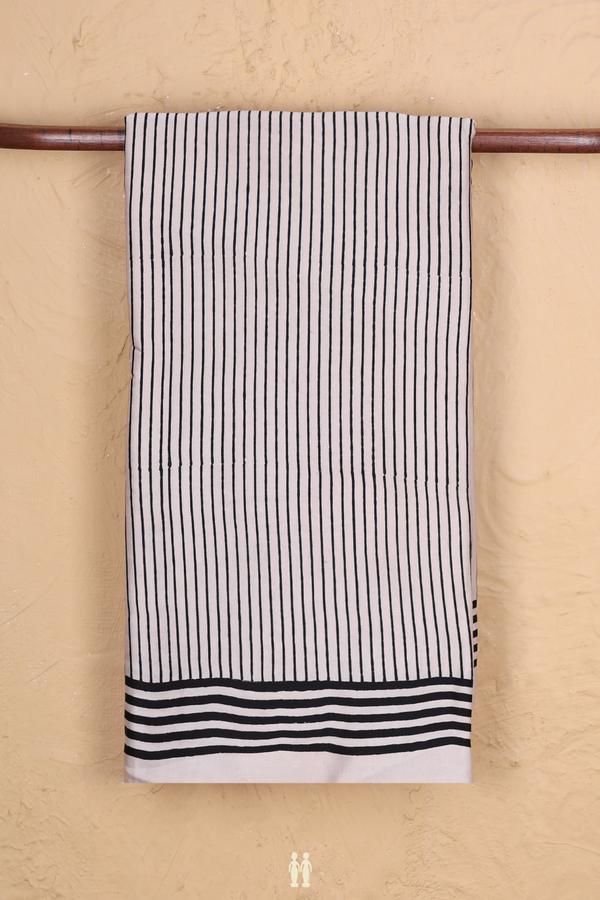 Modal Silk Saree In Off White With Stripes Design
