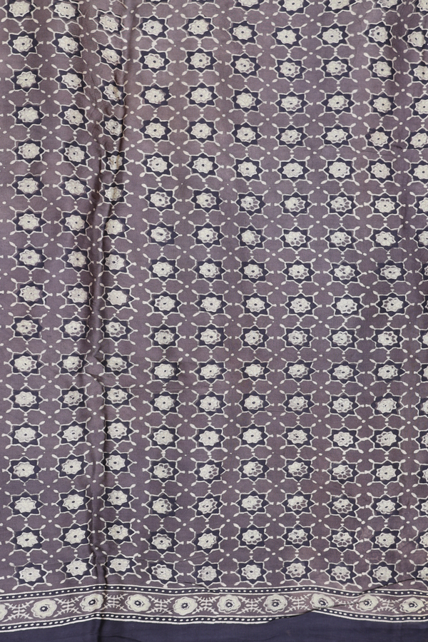 Modal Silk Saree In Oxford Brown With Ajrakh Printed Design