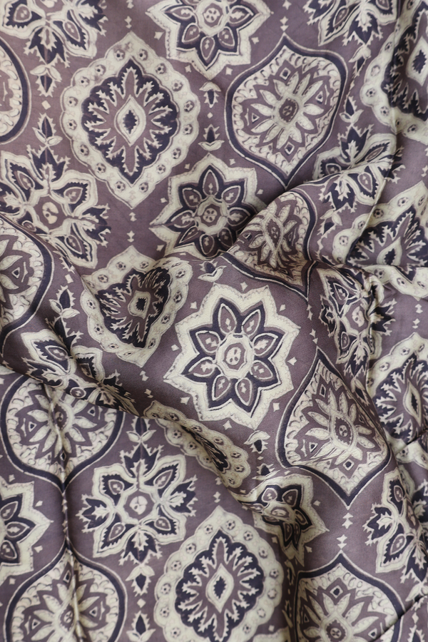 Modal Silk Saree In Oxford Brown With Ajrakh Printed Design