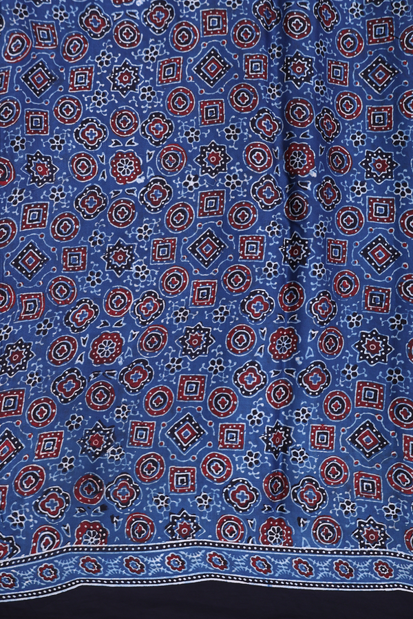 Modal Silk Saree In Blue With Ajrakh Printed Design