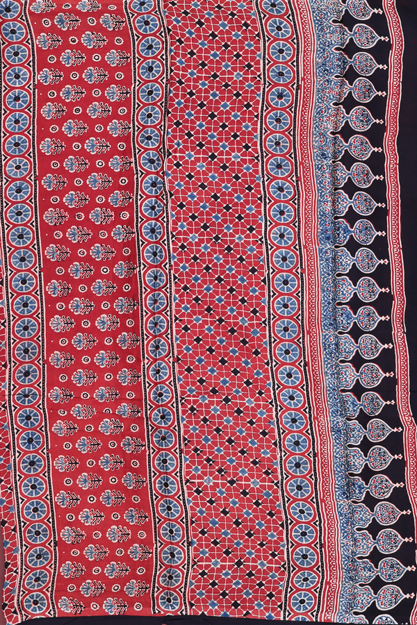 Modal Silk Saree In Red With Ajrakh Printed Design