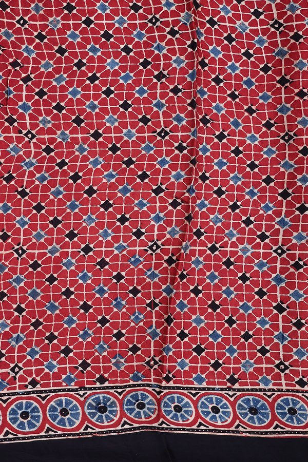 Modal Silk Saree In Red With Ajrakh Printed Design