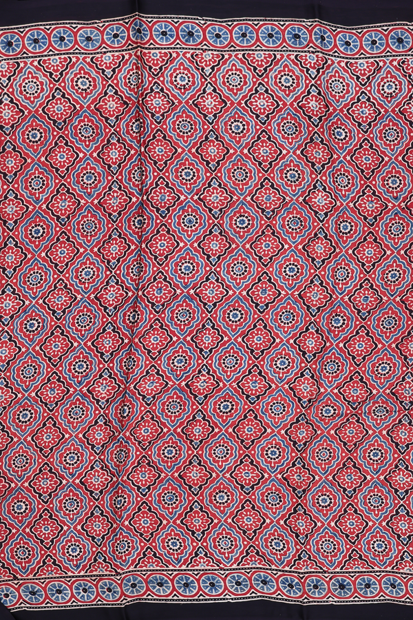 Modal Silk Saree In Red With Ajrakh Printed Design