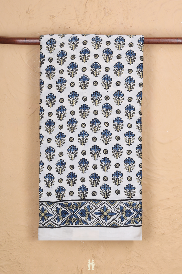 Modal Silk Saree In White With Floral Printed Design