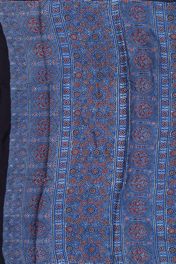 Modal Silk Saree In Black With Ajrakh Border