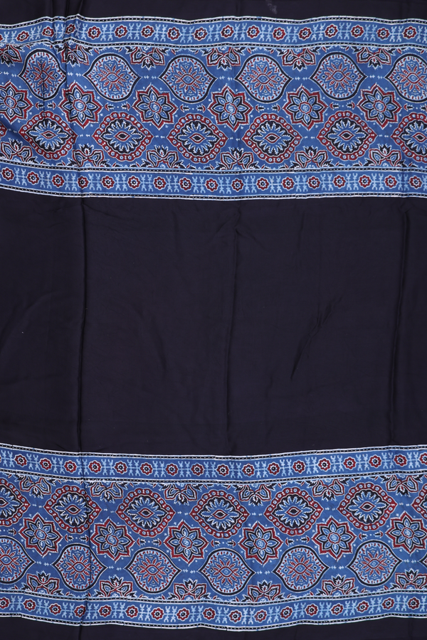 Modal Silk Saree In Black With Ajrakh Border