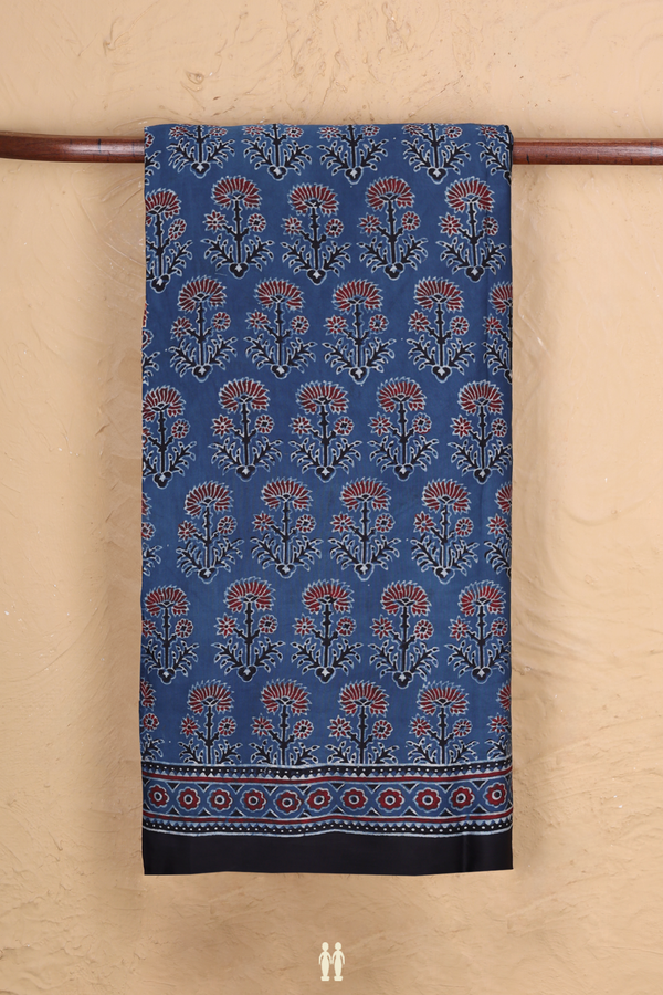 Modal Silk Saree In Blue With Floral Motifs