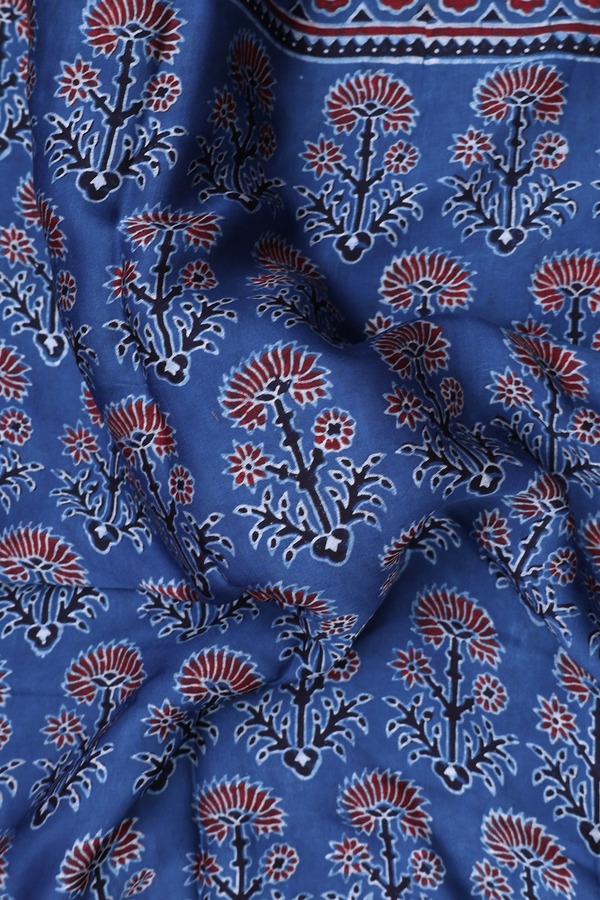 Modal Silk Saree In Blue With Floral Motifs