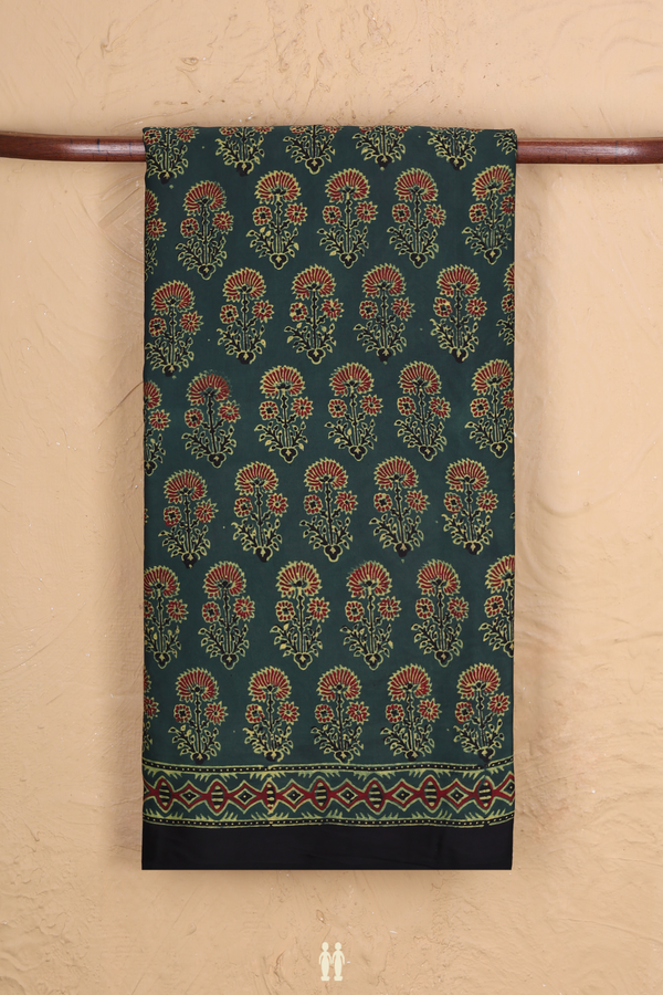 Modal Silk Saree In Forest Green With Floral Printed Design