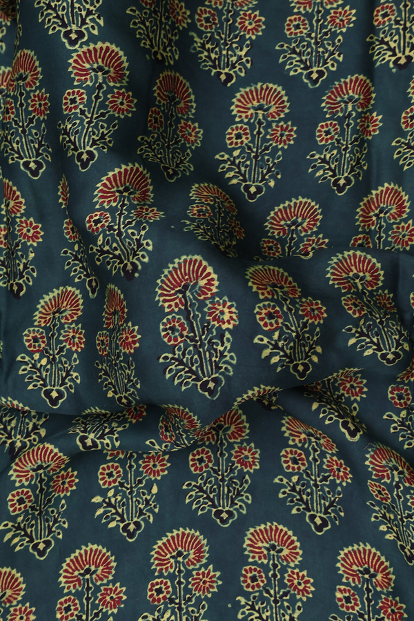 Modal Silk Saree In Forest Green With Floral Printed Design
