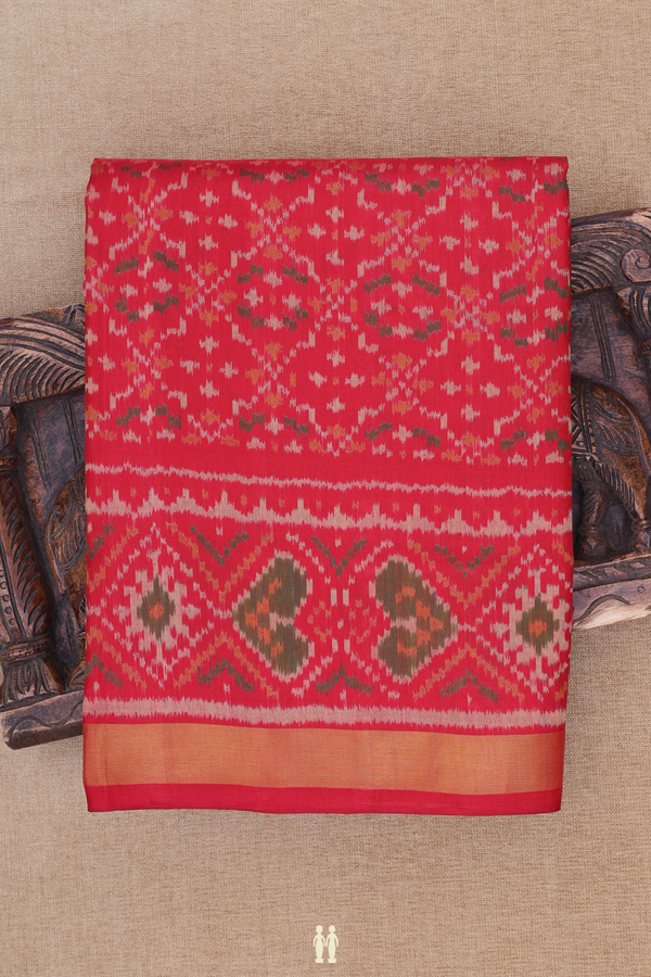 Patola Silk Saree In Red With Diamond Design