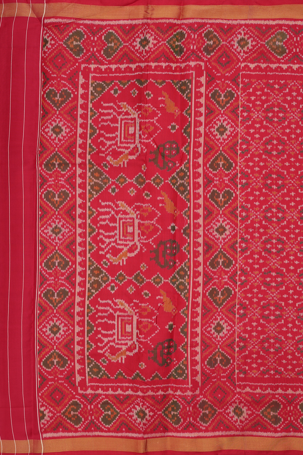 Patola Silk Saree In Red With Diamond Design