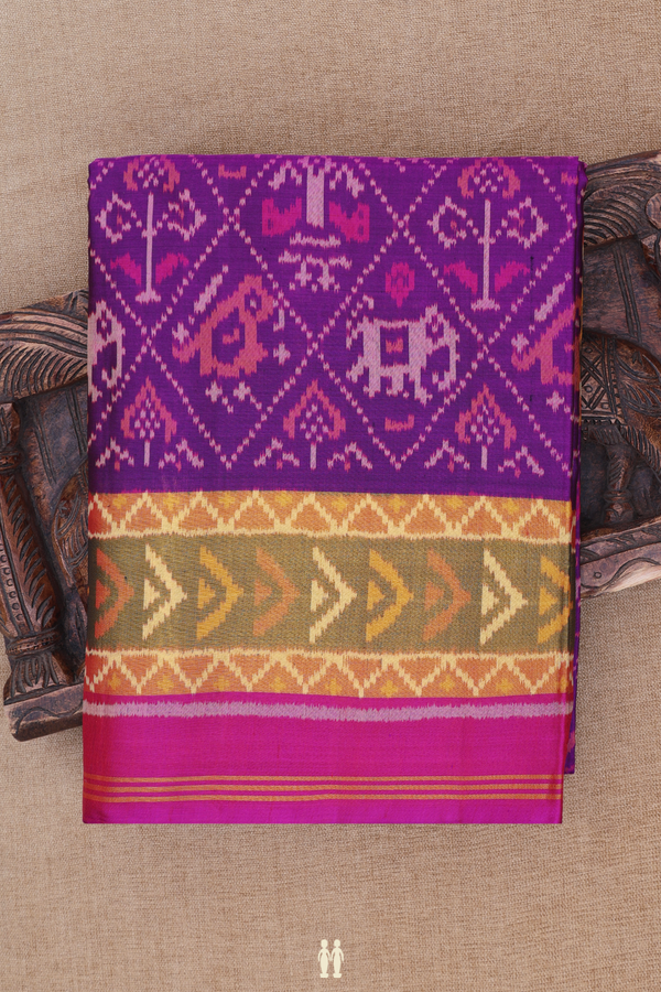 Patola Silk Saree In Purple With Elephant Design