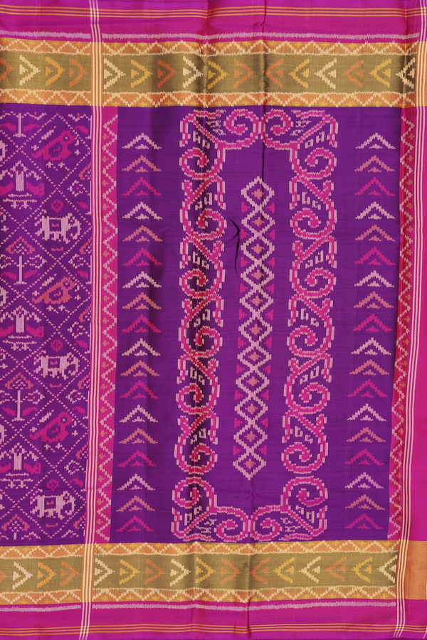Patola Silk Saree In Purple With Elephant Design