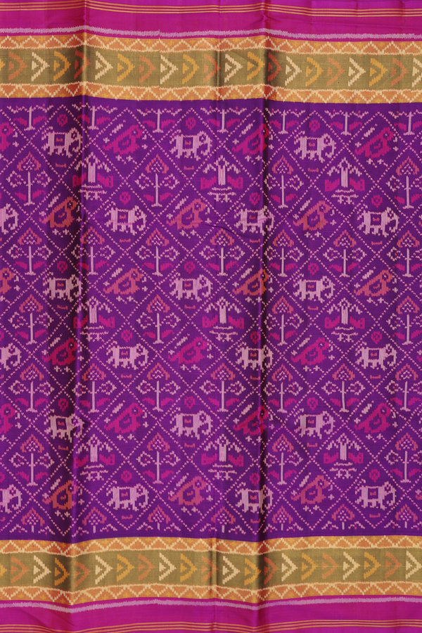 Patola Silk Saree In Purple With Elephant Design