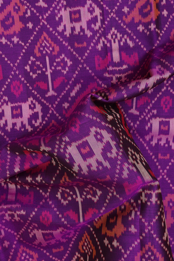 Patola Silk Saree In Purple With Elephant Design