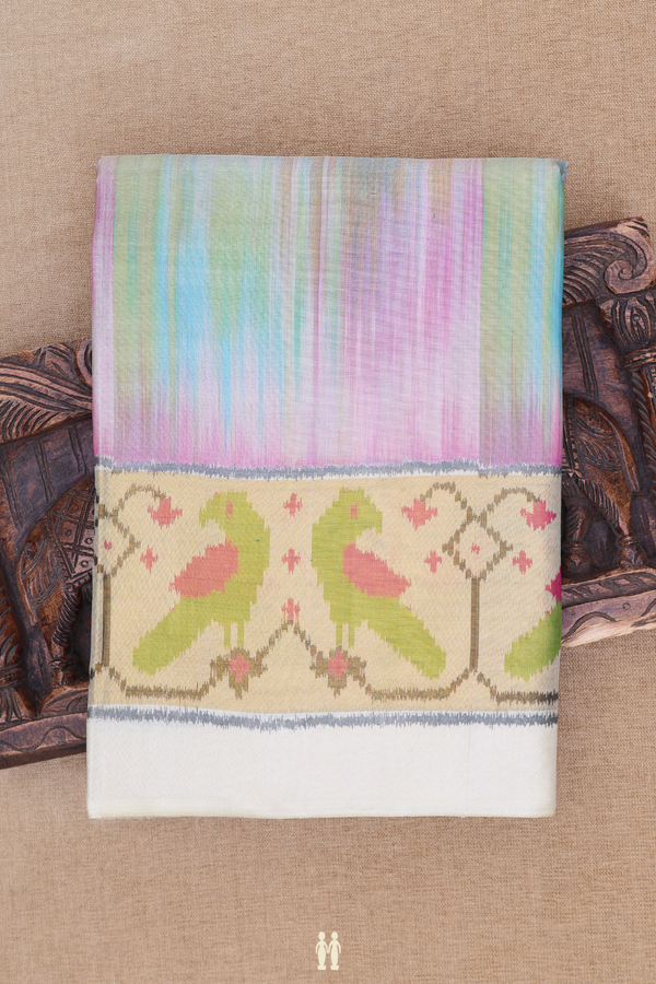 Patola Silk Saree In Multicolor With Peacock Border