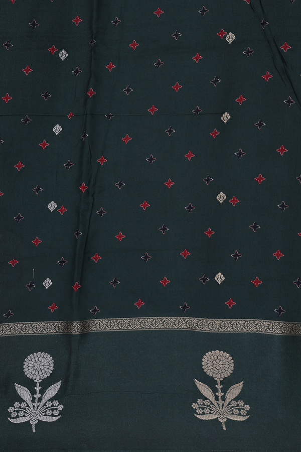 Modal Silk Saree In Forest Green With Ajrakh Printed Design