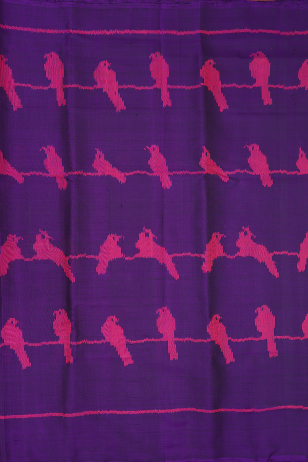 Patola Silk Saree In Deep Purple With Parrot Design