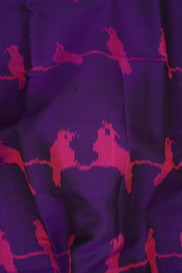 Patola Silk Saree In Deep Purple With Parrot Design