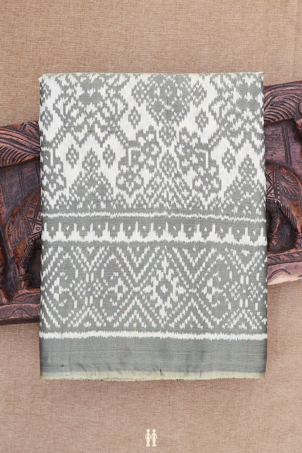 Patola Silk Saree In Off White With Ikat Design